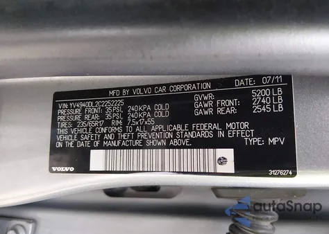 2012 Volvo Xc60 3.2 Premier from USA, damaged, VIN YV4940DL2C2252225